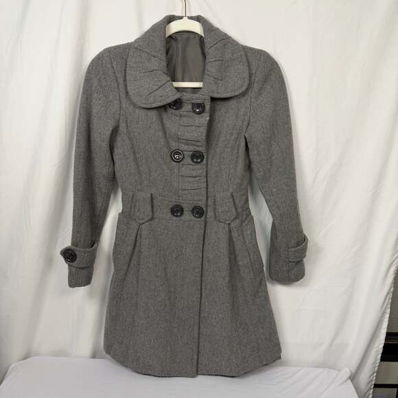 Huu Du Jackets & Blazers - Huu Du Women's Gray Wool Blend Double Breasted Peacoat Size XS